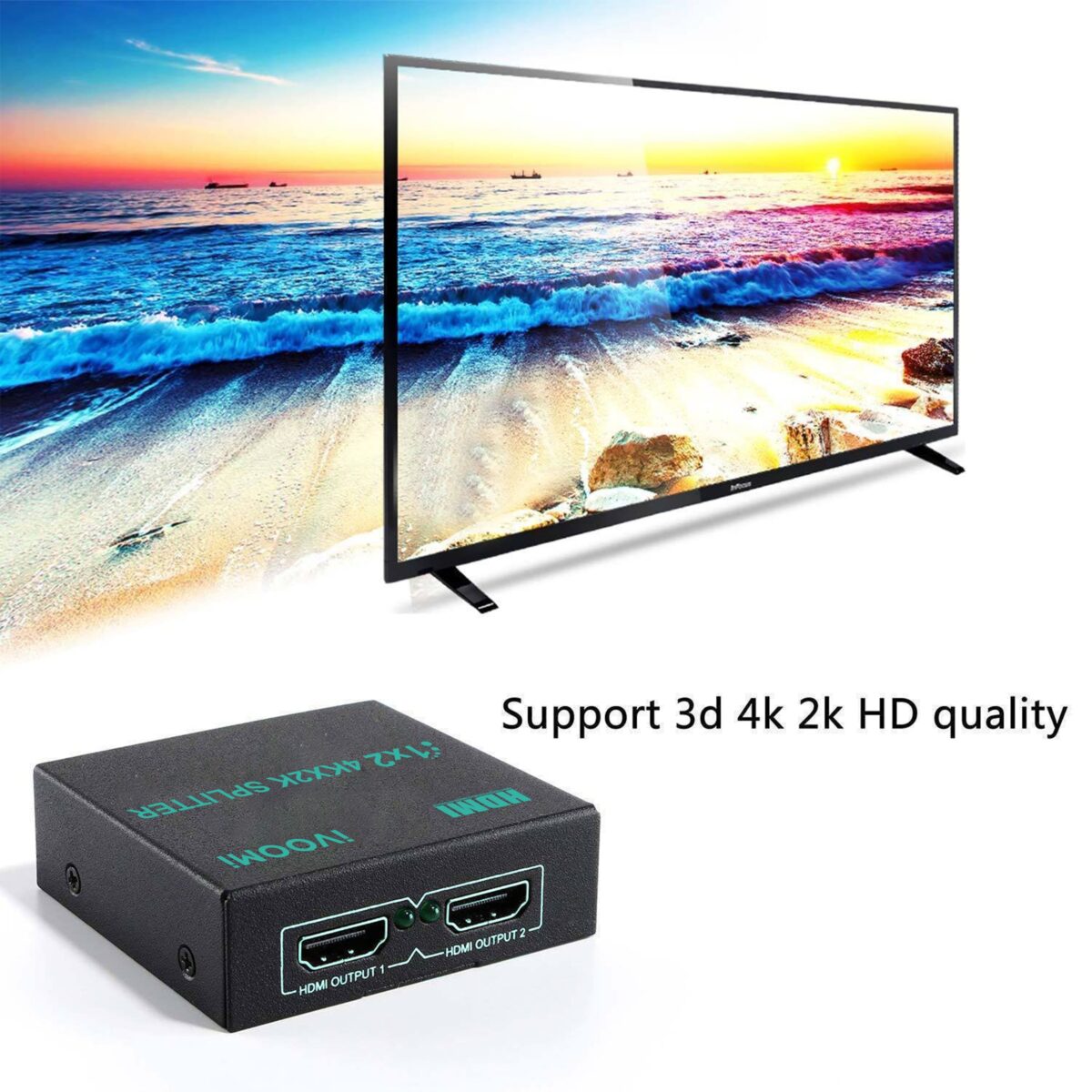 iVOOMi 4K HDMI 2 Port Splitter | 1in2 Out – 1 Port to 2 Display Duplicate/Mirror – Supports 4Kx2K@30Hz 1080P 3D 3840 2160 for Xbox PS4 Sky Box | DVD Player | Power Adapter Inlcuded | 1 year Warranty - Image 3