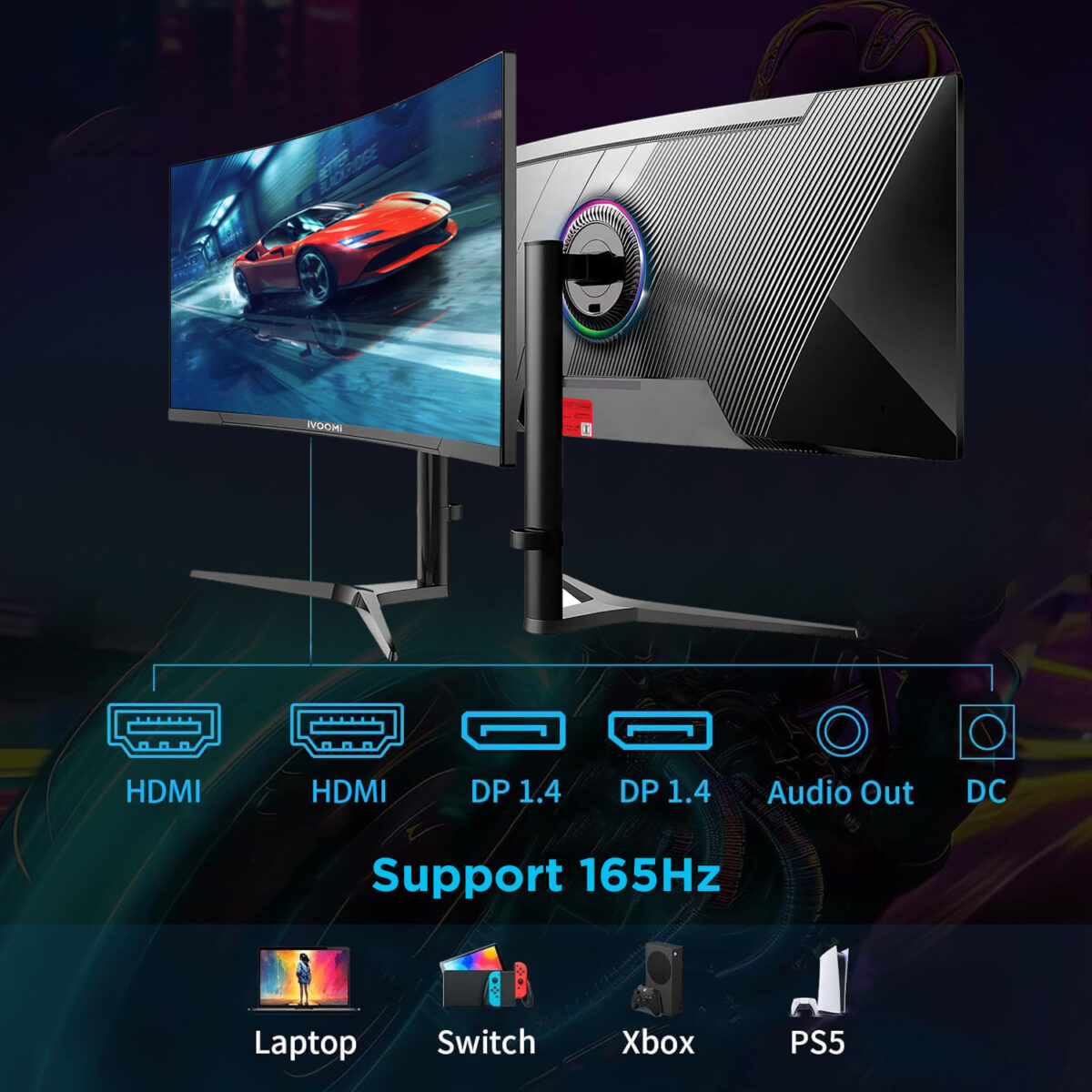 34-Inch Frameless Ultra Wide Curved Monitor (Black, 165Hz) - Image 7
