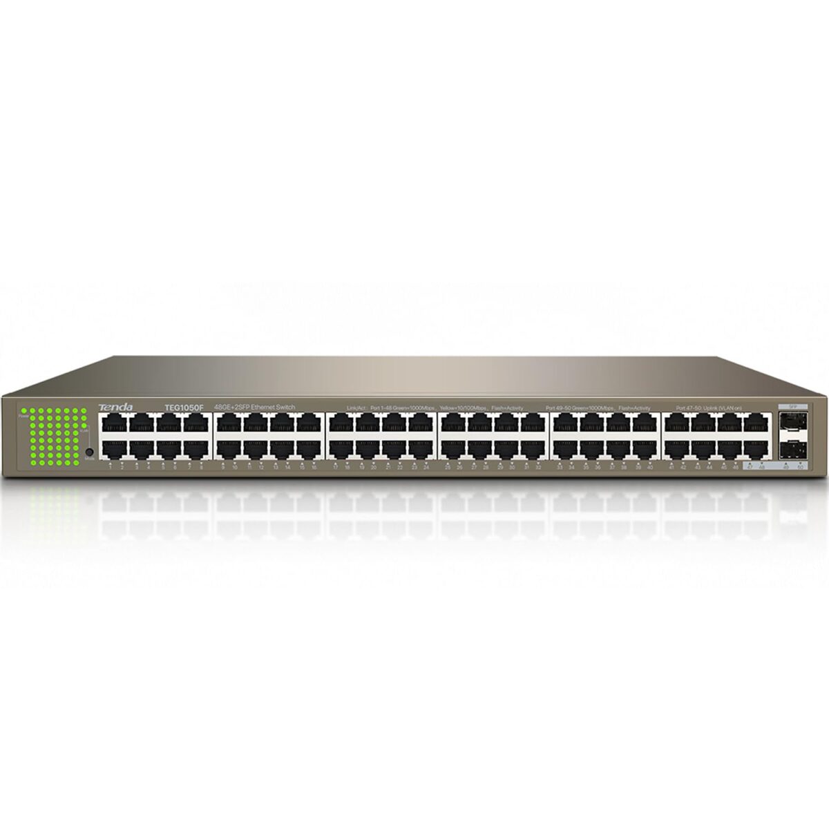 Tenda 50-Port Unmanaged Gigabit Ethernet Switch, Ethernet Splitter(TEG1050F)|48 x GE Ports, 2 x GE SFP Ports|Plug & Play|Desktop/Wall-Mount - Image 1