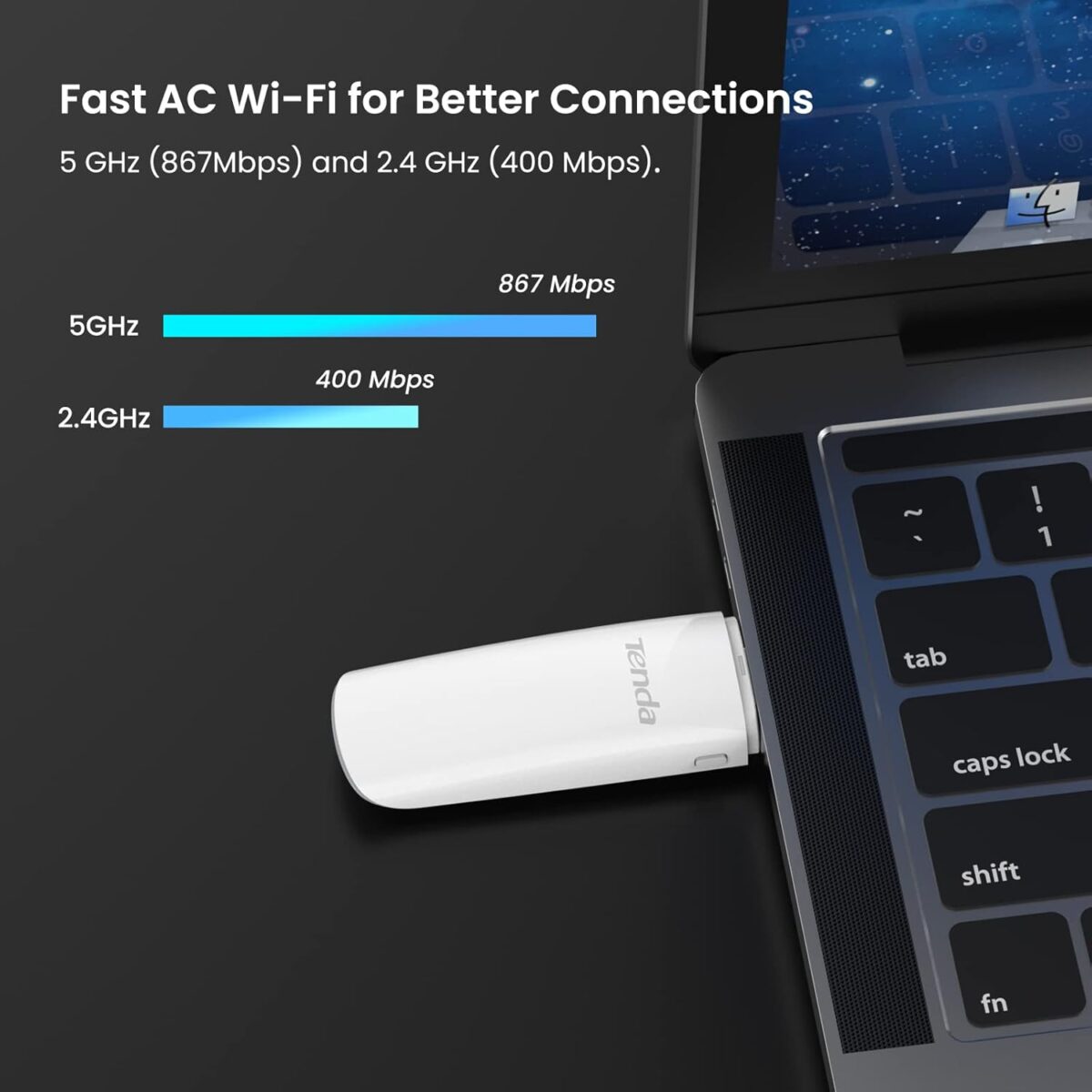 Tenda U12 AC1300 Dual-Band Wireless Wi-Fi USB 3.0 Adapter, 256-QAM - Image 3