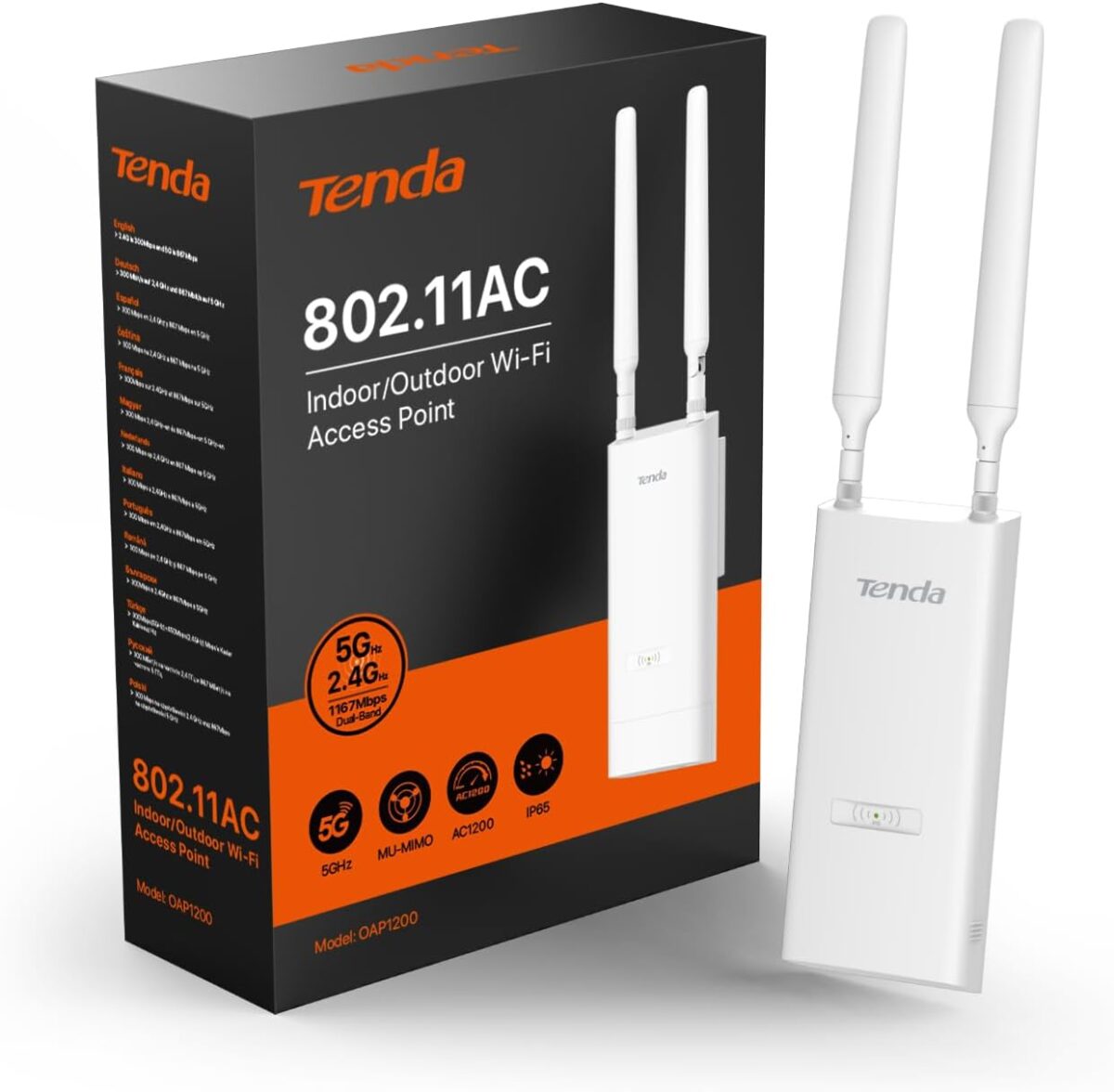 Tenda AC1200 Outdoor Gigabit Wi-Fi Access Point (OAP1200) - PoE Powered, Router/AP/Modes, Ideal for Backyard and Garage - Image 1