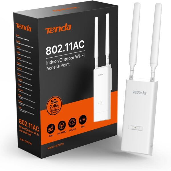 Tenda AC1200 Outdoor Gigabit Wi-Fi Access Point (OAP1200) - PoE Powered, Router/AP/Modes, Ideal for Backyard and Garage