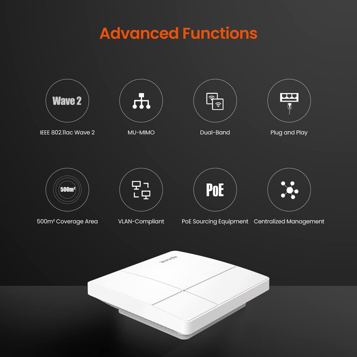 Tenda i24 1200Mbps Dual Band Wave 2 Gigabit Ceiling Mount Access Point - Image 3