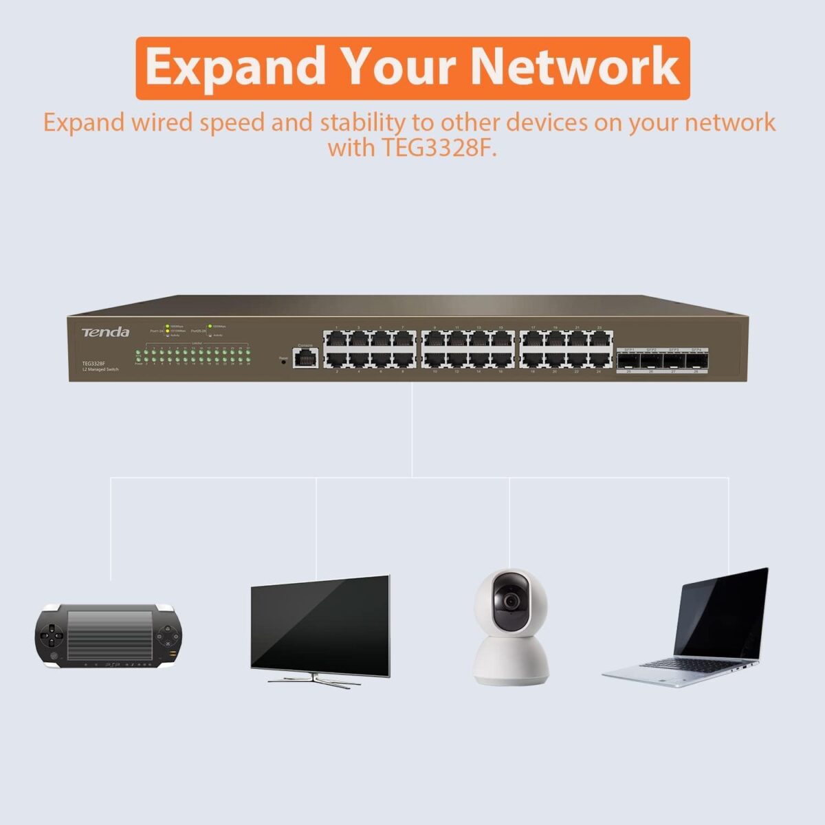 Tenda TEG3328F 28-Port L2+ Gigabit Smart Managed Switch | 24 Port GE, 4 x 1G SFP with 1 x Console Port - Image 3