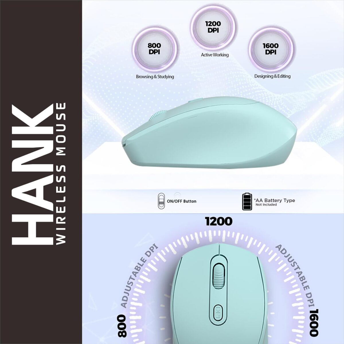 iVOOMi Hank wireless Mouse | 2.4Ghz | 1600 DPI | range 15 meter | On/Off switch | Single Battery 1*AA | Longer working time | Nano receiver | optical Plug & Play | Win/ iOS/ Linux | 1 Year Warranty - Image 3
