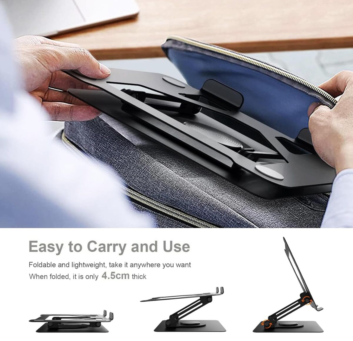 iVOOMi ANTA Foldable & Portable Laptop Riser Stand Made with Metal and 360 Degree Rotation Base, Promote Better Posture, Heat Vent Area, 10 to 19 Inches Laptop, Wrench Included for Easy Setup - Image 6