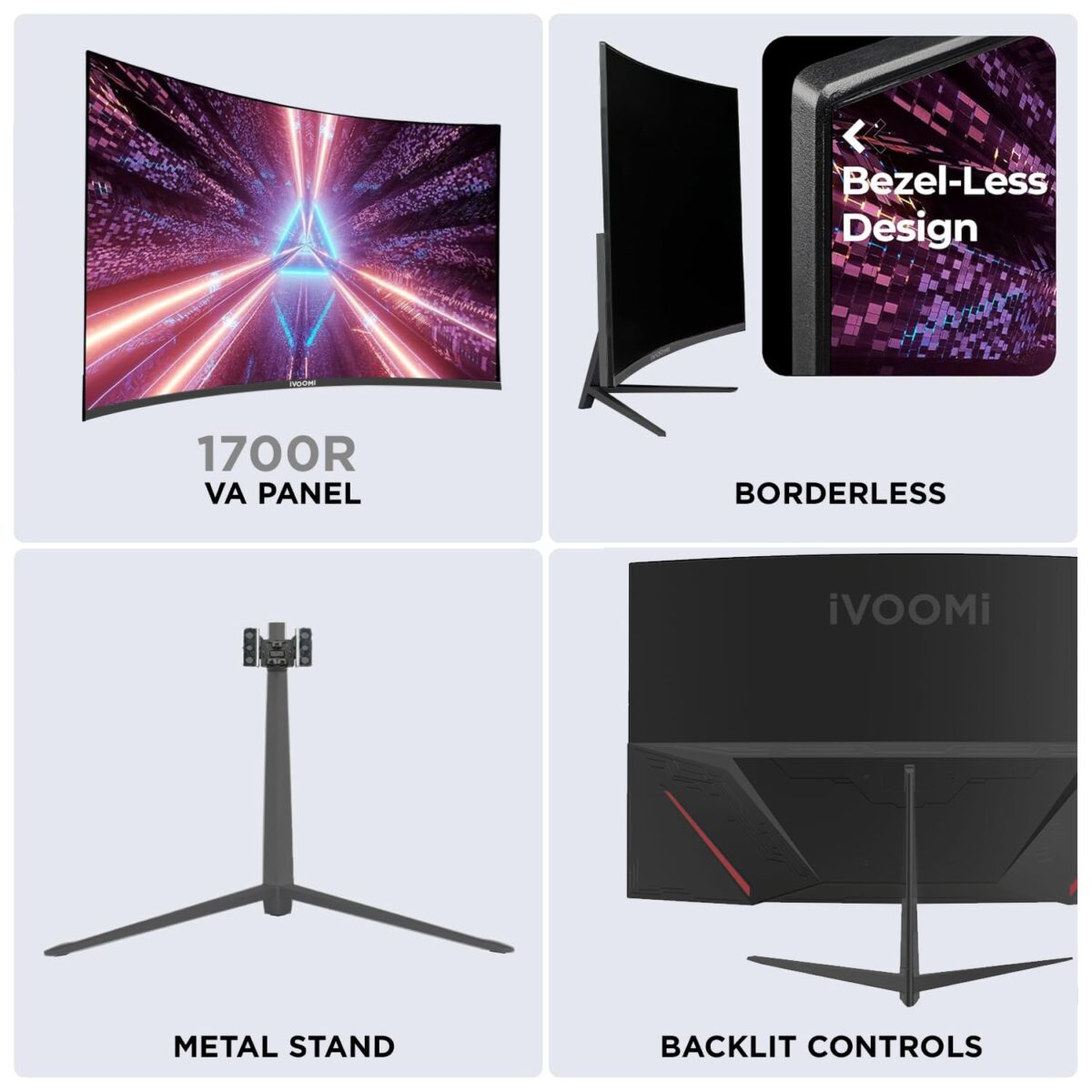 iVOOMi 32" Curve LED Monitor (80cm) with in-Built Speaker, BIS Approved, Refresh Rate 240 Hz with 1920 x 1080 Pixels, FHD, True VA Panel, Strong Metal Stand, 3 Year Warranty - Image 5