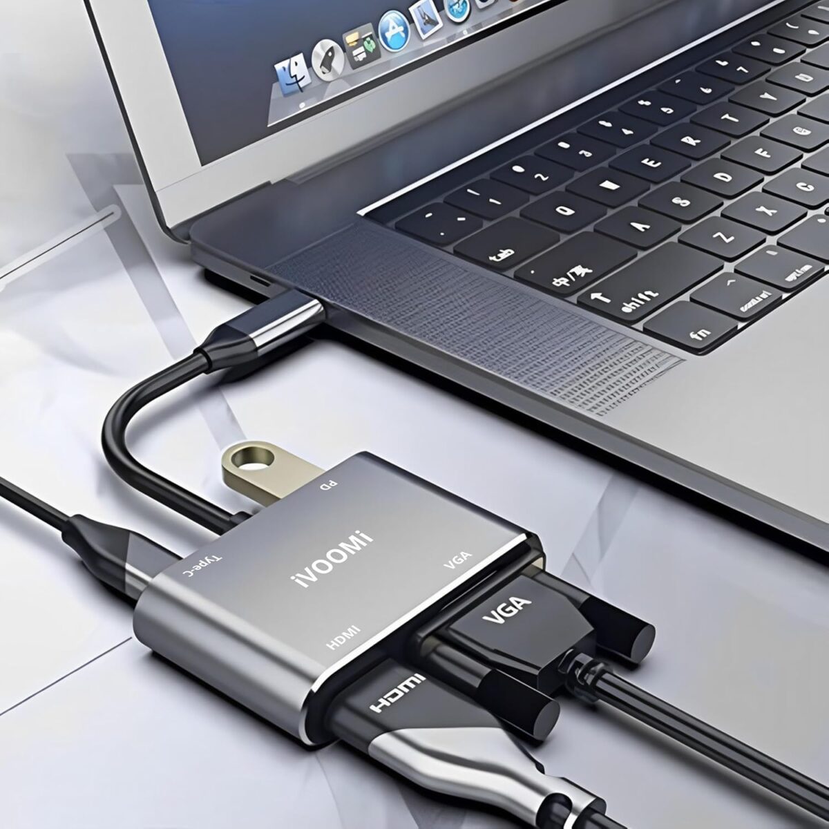 iVOOMi Metal HUB 1x4 Docking Station, USB-C to HDMI, VGA, USB 3.0, and USB-C Charging Port, Rapid Data Transfer - Image 2