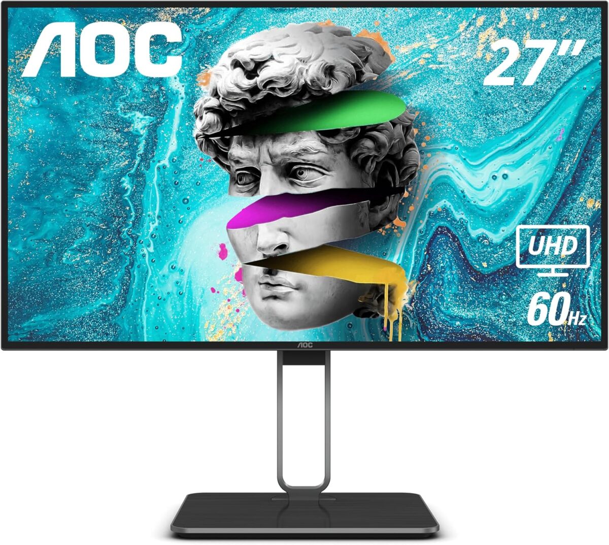 AOC U27U2DP 27" 4K Frameless Monitor, UHD 3840 x 2160, KVM, RJ45, USB-C Docking, Height Adjustable Stand - Image 1