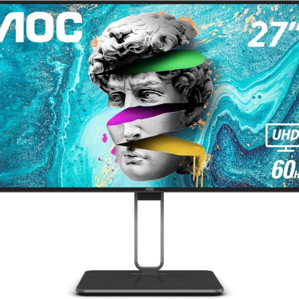 AOC U27U2DP 27" 4K Frameless Monitor, UHD 3840 x 2160, KVM, RJ45, USB-C Docking, Height Adjustable Stand