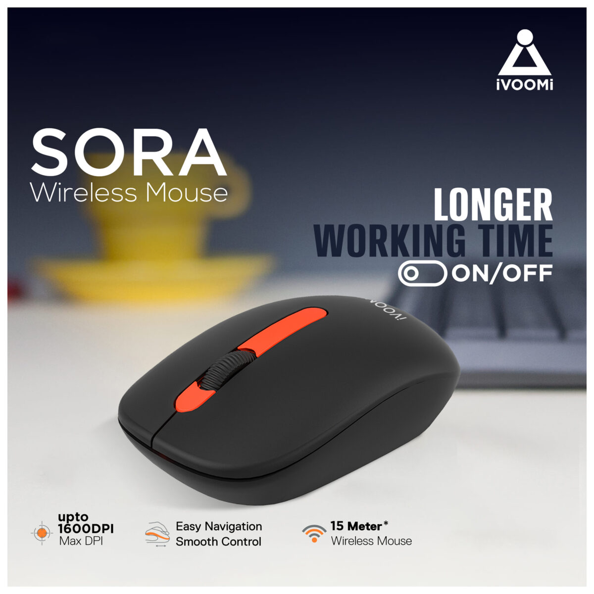 iVOOMi Sora wireless Mouse | 2.4Ghz | 1600 DPI | range 15 meter | On/Off switch | Dual Battery 2*AAA | Longer working time | Nano receiver | optical Plug & Play | IOS, Linux | 1 Year Warranty - Image 4