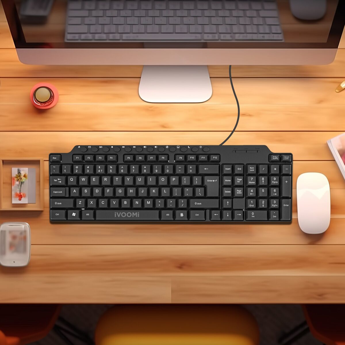 IVooMI Wired Keyboard: BIS approved, UV printed Ultra keys, Multimedia Keys, Compatible with Win/Mac/Linux, Compact & Lightweight for Easy Travel, LED indicators, 1 year warranty - Image 3