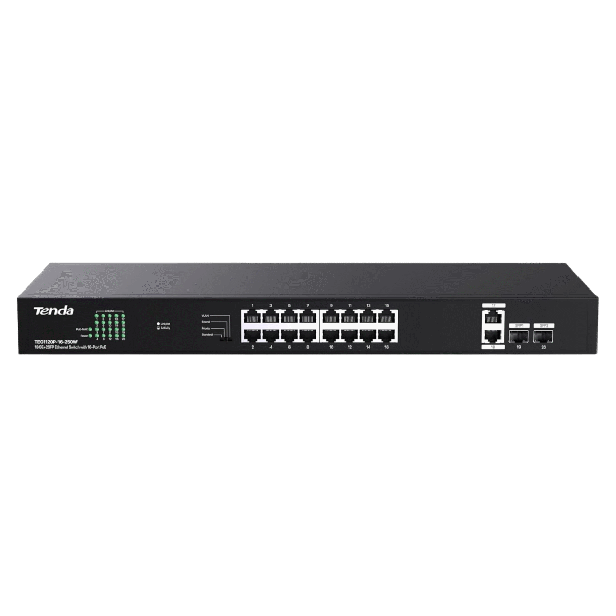 Tenda TEG1120P-16-250W, 16 Port Gigabit PoE Switch Compatible with IEEE 802.3af/at Devices - Image 1