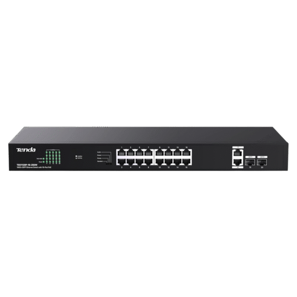Tenda TEG1120P-16-250W, 16 Port Gigabit PoE Switch Compatible with IEEE 802.3af/at Devices