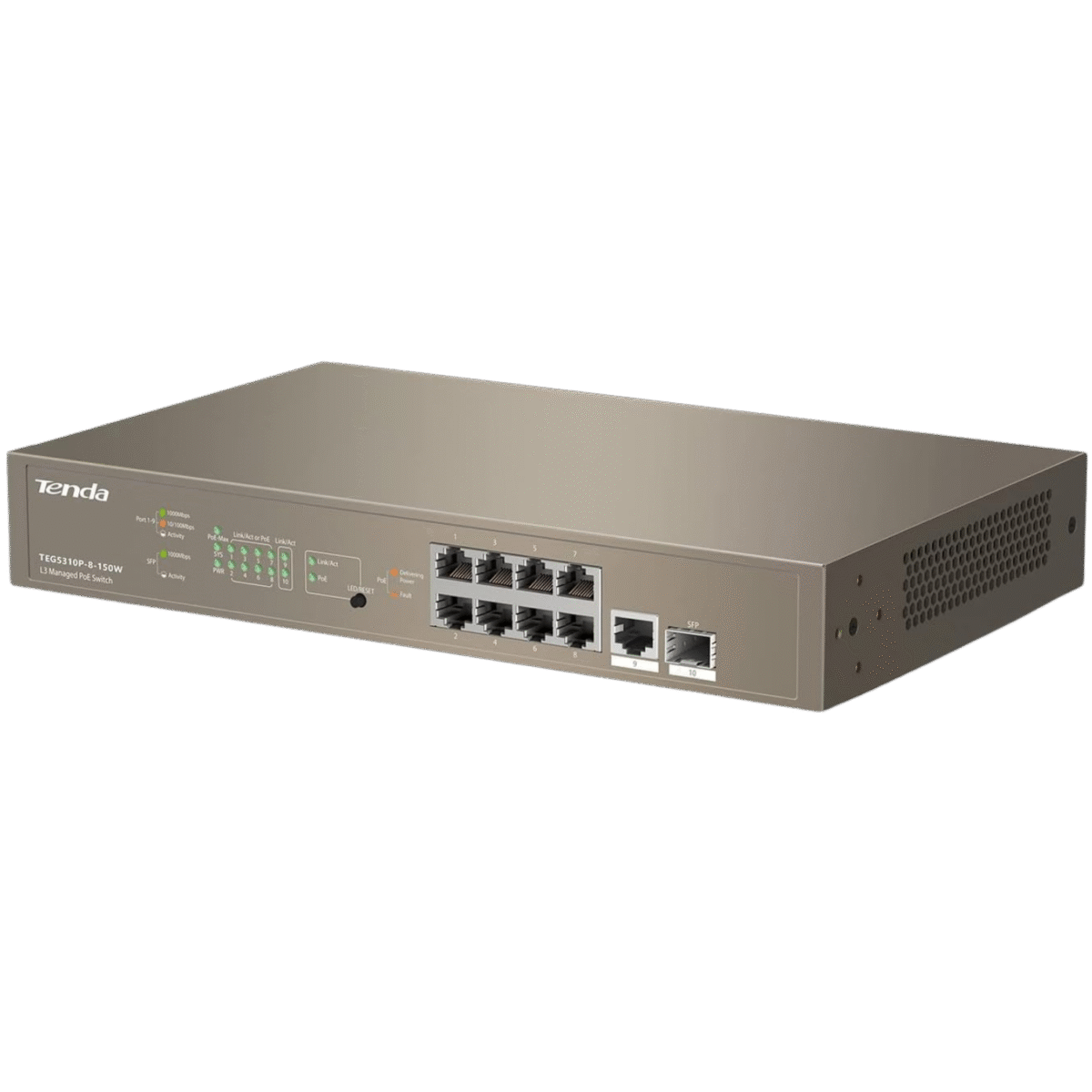 Tenda TEG5310P, Layer-3 Gigabit Managed PoE Switch, Enterprise 10 Port PoE Switch with 8 x PoE+ @ 150W, 1 x GE Port & 1 x SFP Port, Smart PoE Power Supply - Image 1